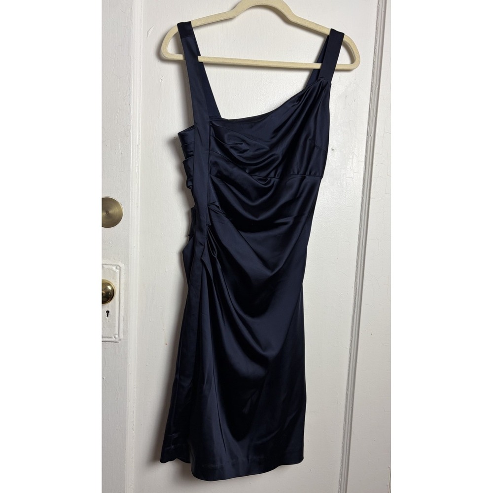 Vera Wang Dress Navy Satin‎ Asymmetrical Fitted Short Cocktail Dress Size 6